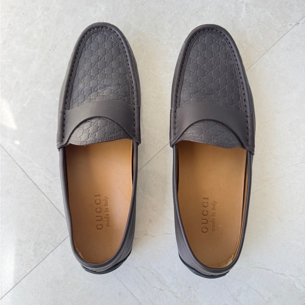 Mens Brown GUCCI Supreme Leather Loafers drivers size 8 - Picture 7 of 10